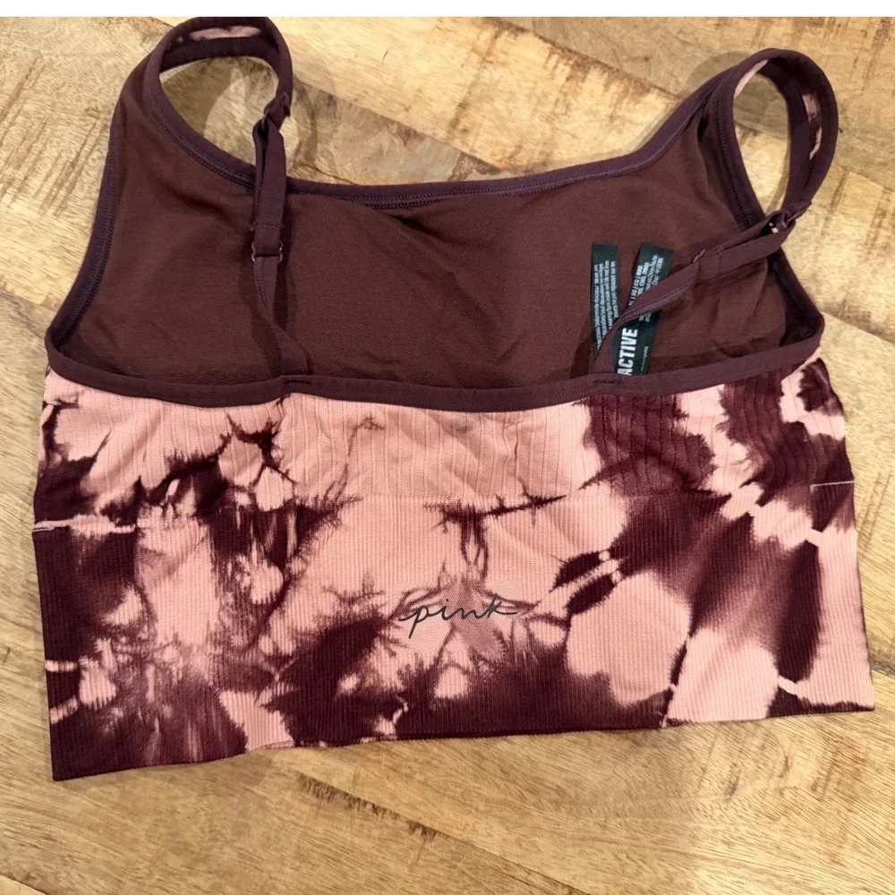 PINK Victoria Secret Active Tie Dye Ribbed Seamless Sports Bra Mauve XL
